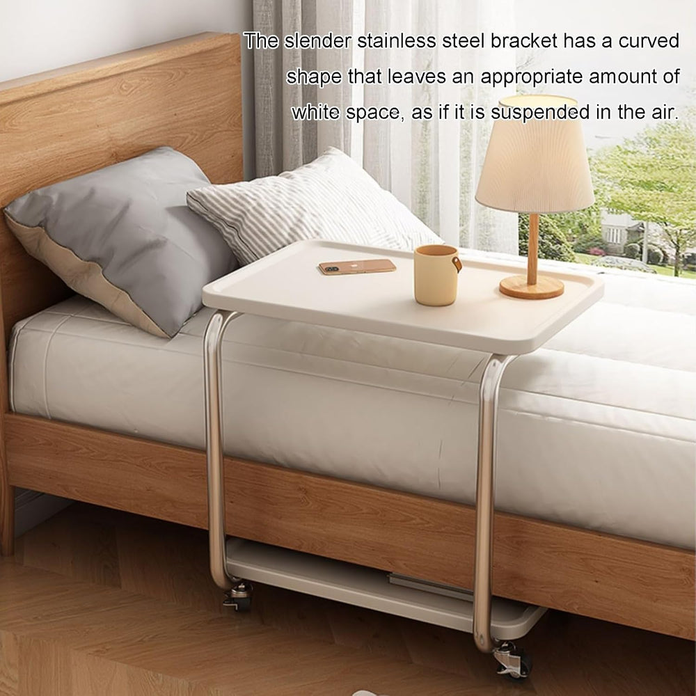 C Shaped End Table with Wheel TV Tray Sofa Table Metal Frame Waterproof Top M...
