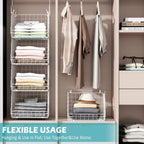 4 Tier Closet Hanging Organizer Foldable Dorm Closet Organizer White | Freestanding Closet Organizers and Storage with 5 S Hooks, wire closet shelving for Wardrobe Laundry Room Patent (11.8" D)