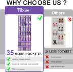 Tiblue Over The Door Shoe Organizer - 35 Mesh Pockets, Hanging Shoe Rack & Holder For Sneakers, Women's High Heels, Lavender