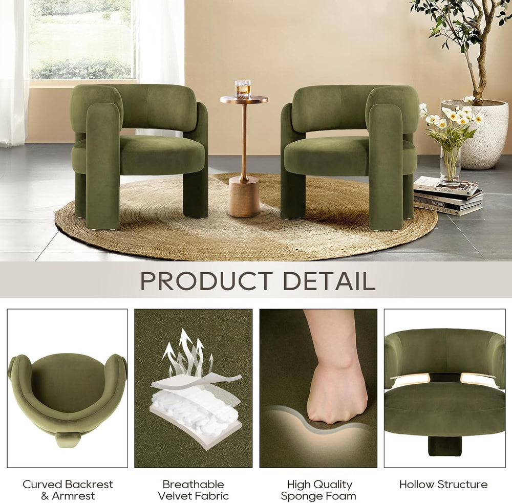COLAMY Modern Velvet Accent Chair Set of 2, Upholstered Barrel Chairs, Comfy ...