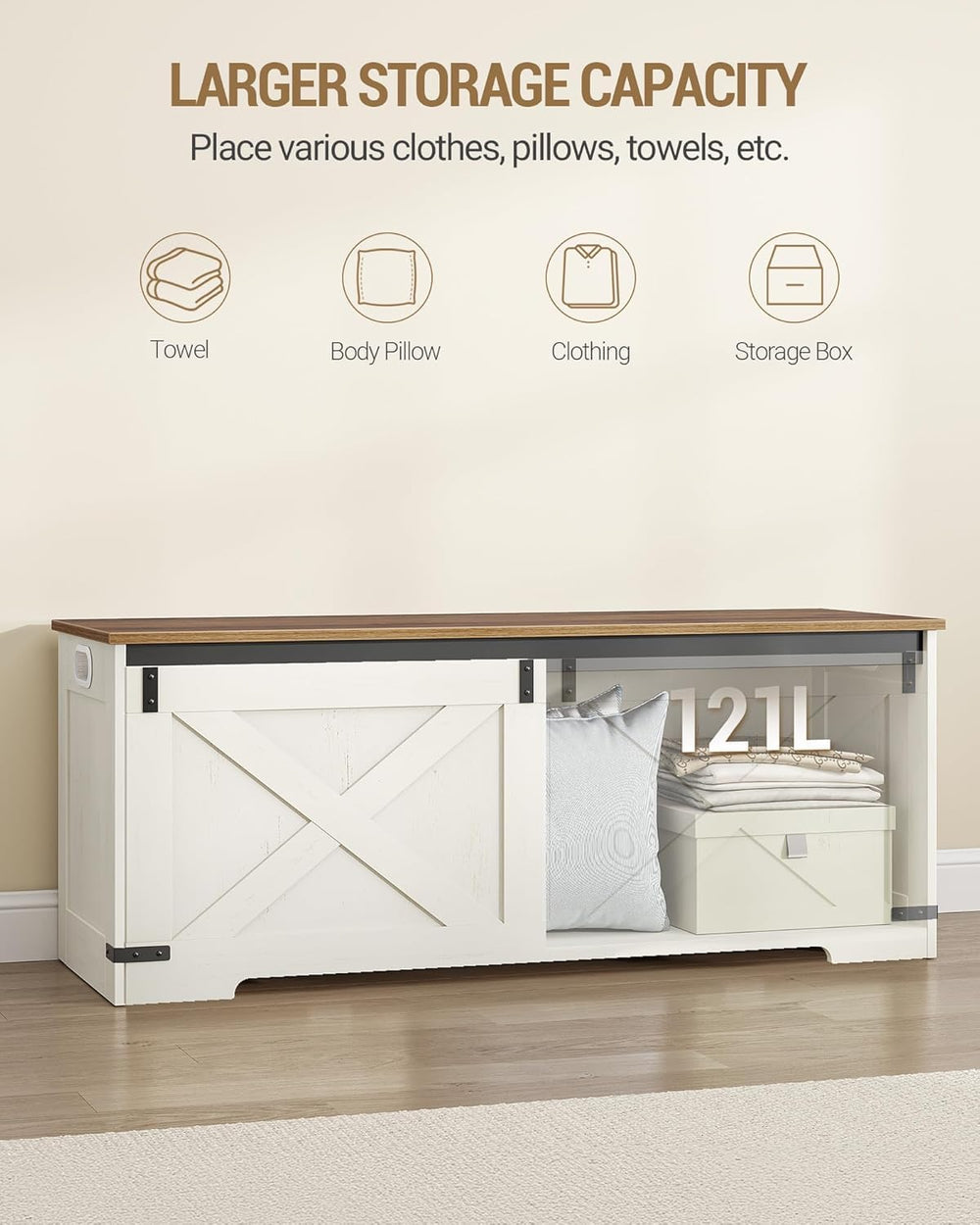 Hzuaneri 47" Farmhouse Storage Chest and Bench | 59 Gal | 330lb Seat | F...