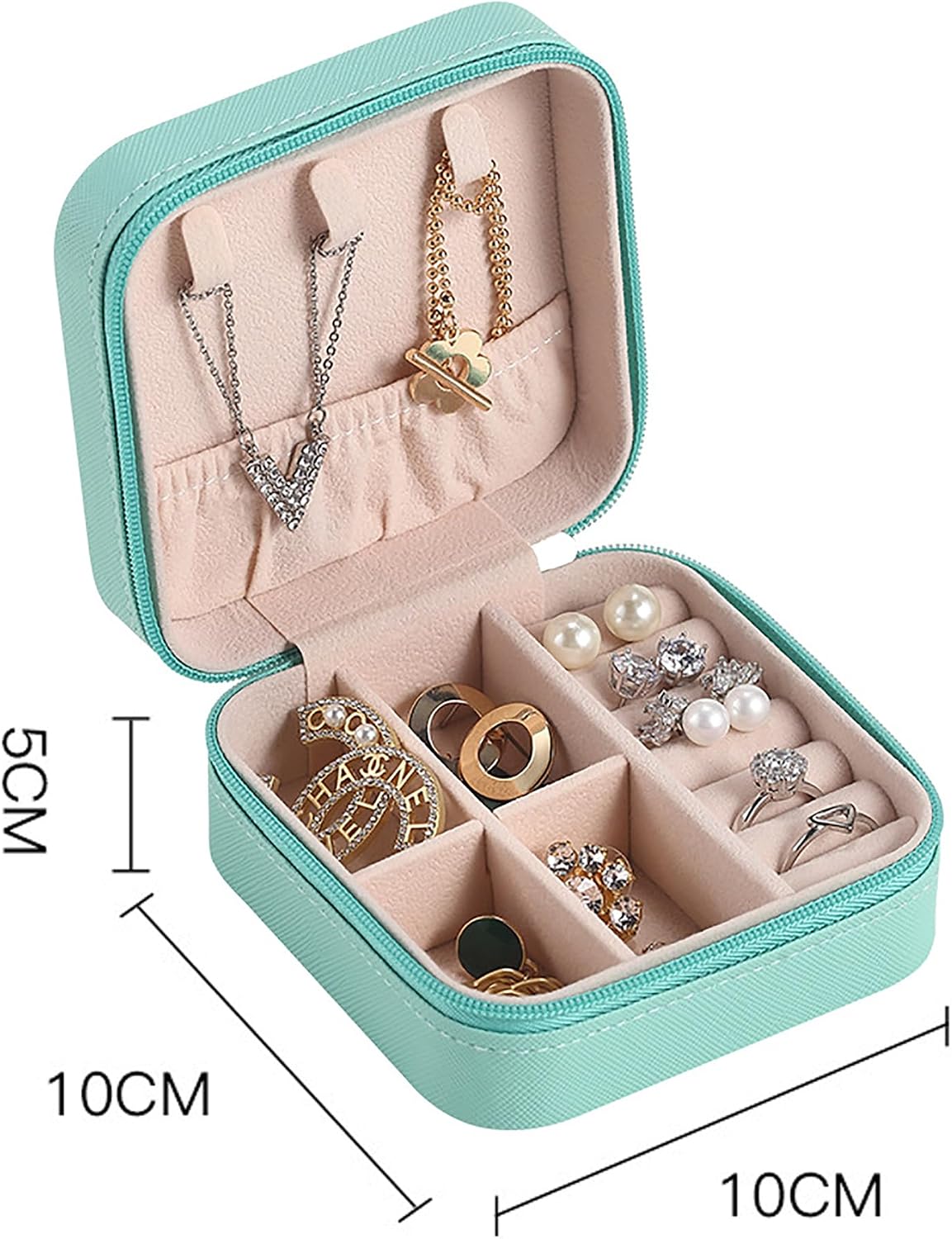 EDSG Personalized Jewelry Box for Women, Custom Leather Travel Jewelry Case with Name for Bridesmaid, Travel Jewelry Box Gifts for Christmas, Birthday, Anniversary, Mothers Day(Blue, Design 1)
