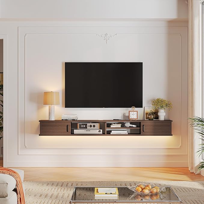 FurniNova Floating TV Stand,51'' Wall Mounted TV Console,Floating TV Shelf,Wall TV Cabinet,Floating Entertainment Shelf,Walnut