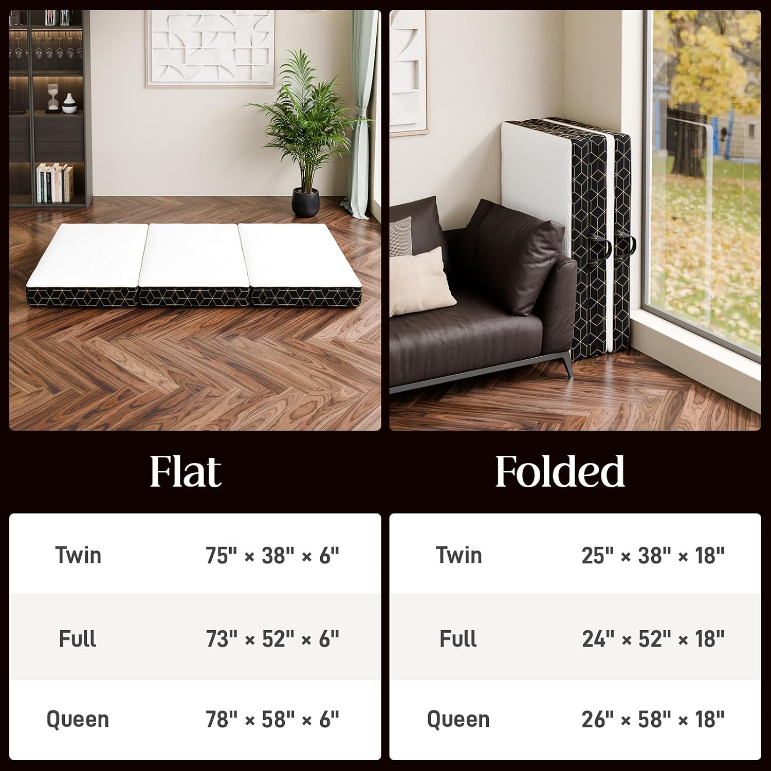 GEMBED Tri Folding Mattress Full Size - 4Inch Foldable Floor Sofa Bed | Memory Foam Tri-fold Handle & Non-Slip Bottom, Portable Foldable Sofa Bed Floor for Travel RV Camping Yoga - 73"x52"x4"