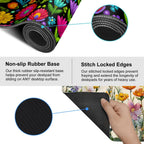 Folk Art Floral Mouse Pad – Large Extended Desk Mat 35.43 x 15.75 in – Colorful Boho Flowers on Black Background, Waterproof Surface, Non-Slip Rubber Base, Oversized Mouse & Keyboard Pad