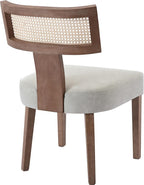 Rattan Dining Chairs Set of 2, Mid-Century Modern Dining Chair, Kitchen Dining Room Chairs, Curved Cane Back Upholstered PU Leather Dining Chairs with Wood Frame, Grey