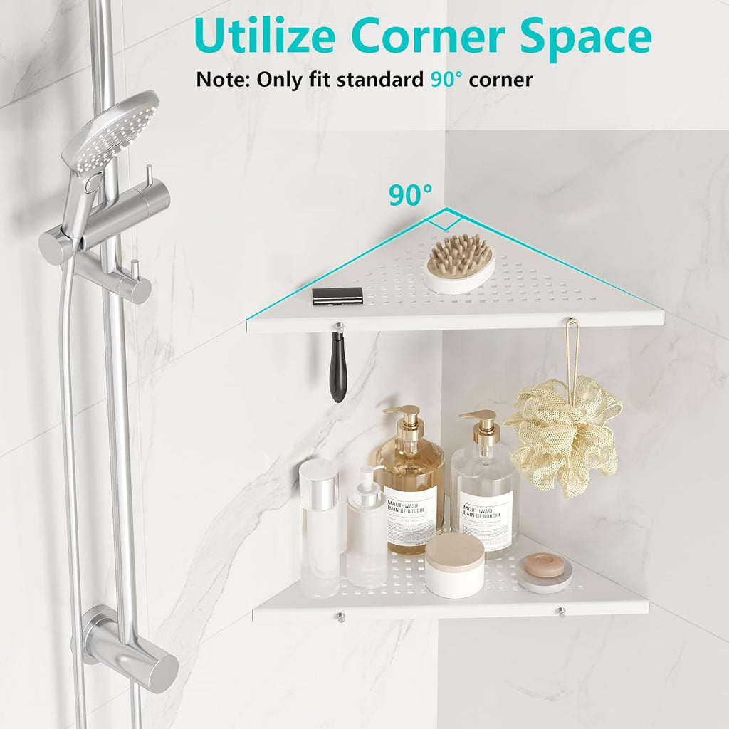 10" Bathroom Corner Shelf, 2 Pack Recessed Shower Shelf Caddy, SUS304 Stainless Steel Shelf Wall Mount Triangular, No Drilling Matte White