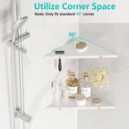10" Bathroom Corner Shelf, 2 Pack Recessed Shower Shelf Caddy, SUS304 Stainless Steel Shelf Wall Mount Triangular, No Drilling Matte White