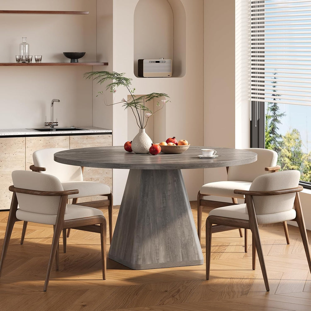 ONBRILL 47 Inch Round Dining Table for 4-6,Square Pedestal Base,Grey | Circle...