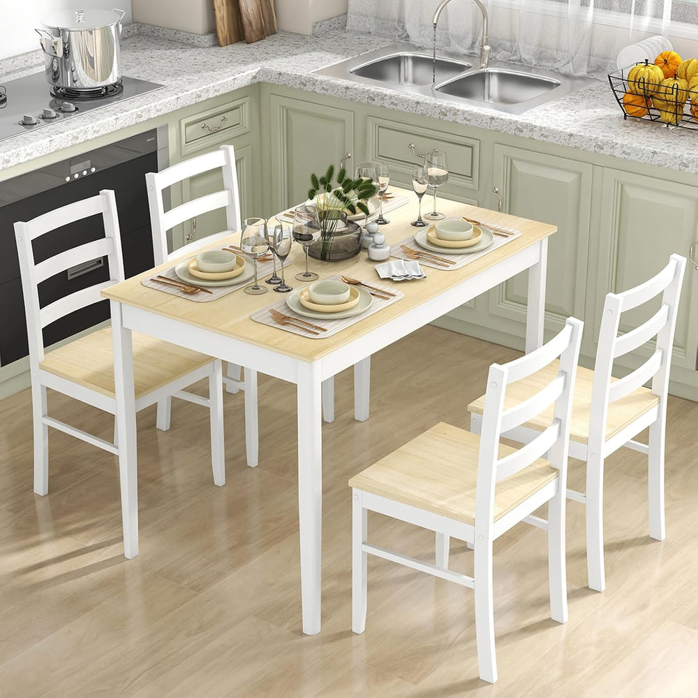 Tangkula Mid-Century Modern Dining Table Set for 4, Wood Kitchen Table Set