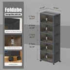 Stackable Storage Bins, Collapsible Plastic Container Bins with Lid & Wheel, Closet Organizer Foldable Cabinet with Door, Folding Storage Boxes for Home, Pantry, Office (M, Gray 5-Tier)