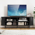 63" TV Stand with Power Outlet, Modern Media Console with Sliding Doors, Entertainment Center for TVs up to 60 Inch, Adjustable Shelves, Black