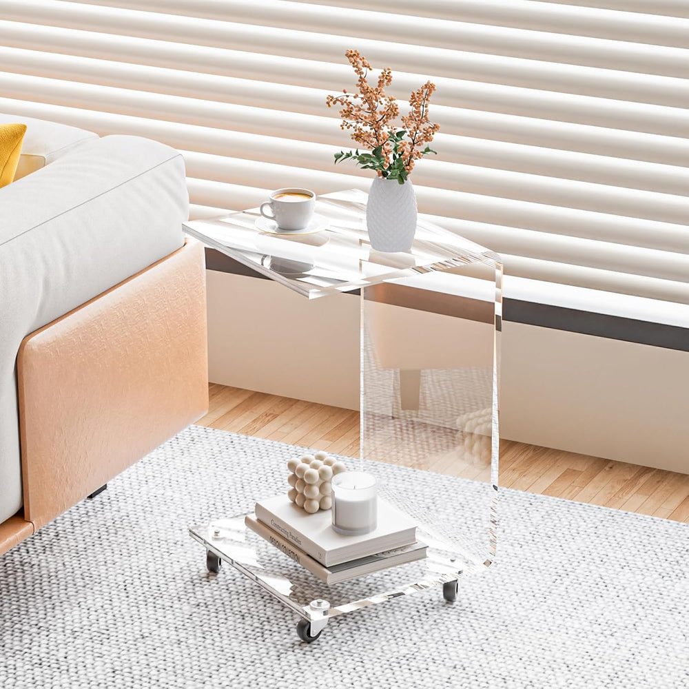 Mobile Clear Acrylic C Table with Wheels, 13.8" L x 13" W x 22&quot...