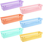 6 Pcs Morandi Slim Plastic Storage Baskets Tray 10 x 3 x 2.5 Inch Compact Stackable Desk Organizer for Office, Classroom, School Supplies, and Home Storage, Organization(Morandi)
