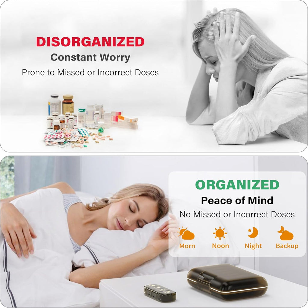 Weekly Pill Organizer 4 Times a Day, 7 Day Pill Box 4X, Portable for Travel Pill Case for Pills/Vitamin/Fish Oil/Medication/Supplements (4x7 Brown)