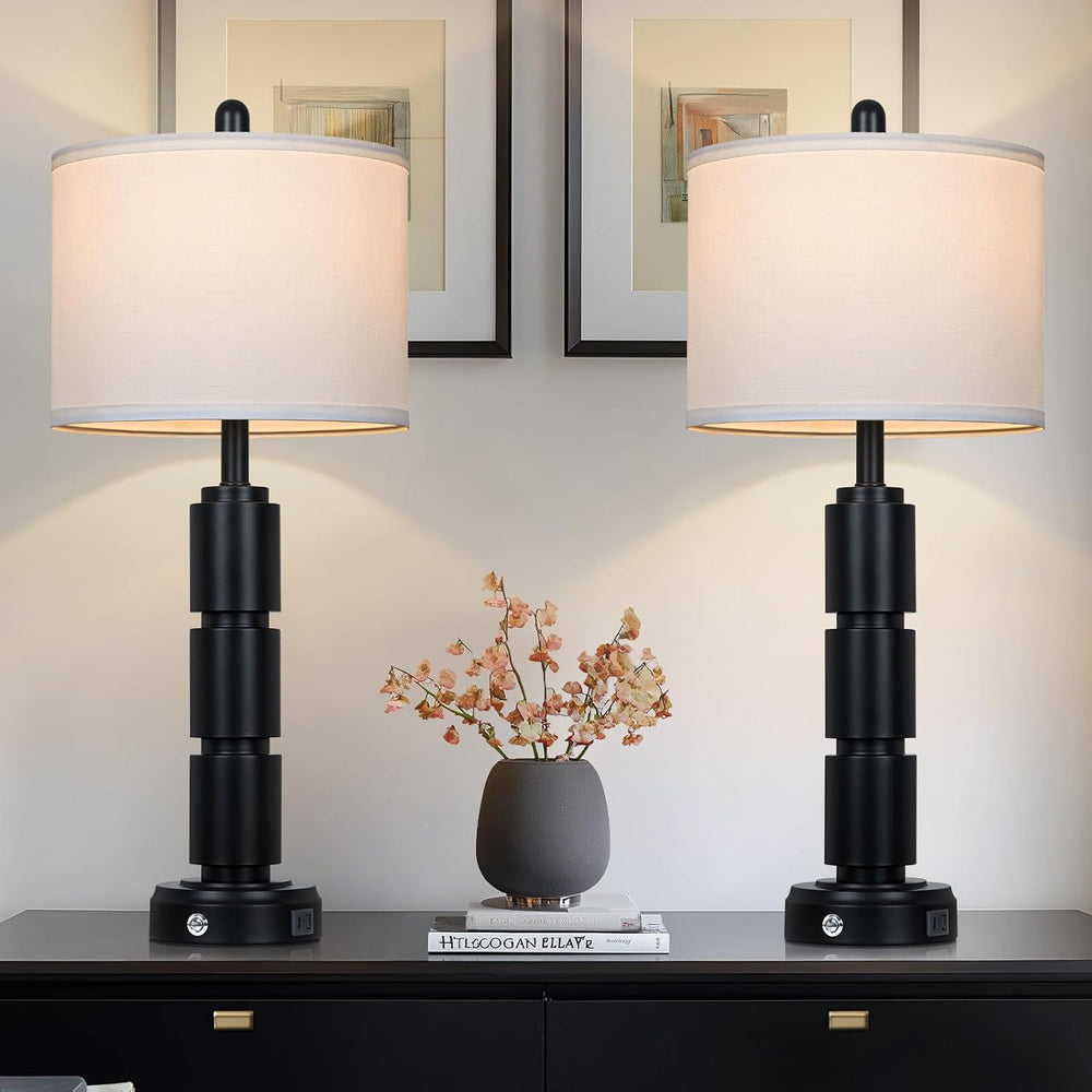 Set of 2 Modern Table Lamps for Living Room Bedroom,29" Tall Bedside Lam...
