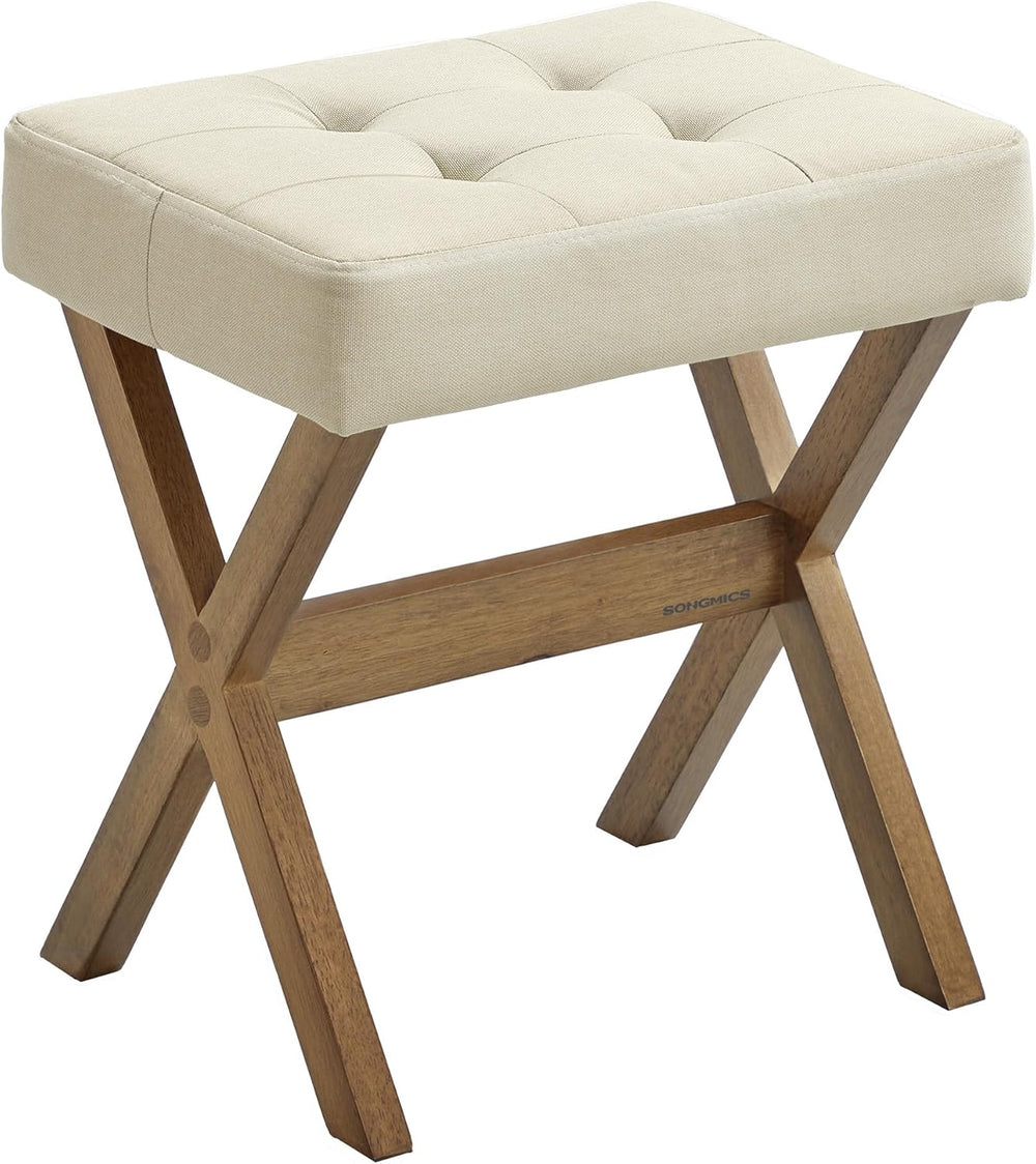 SONGMICS Makeup Stool, Padded Vanity Foot Rest, Solid Wood X Legs | 16.5 x 12...