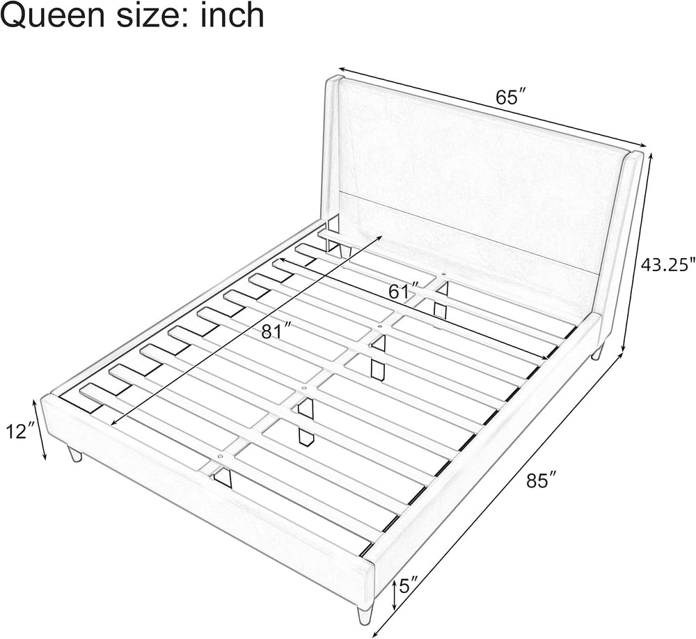 JIVOIT Queen Size Upholstered Platform Bed, Modern Velvet Upholstered Platfor...