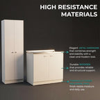 Tuhome Tall Storage Cabinet with 5 Adjustable Shelves, Two Large Doors and Kitchen Utility Sink Set with Stainless Steel Countertop Included