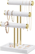 Bracelet Holder Jewelry Organizer Display - 3 Tier T Bar Velvet Stand, White Jewelry Storage for Bracelet, Necklaces, Earrings, Watches