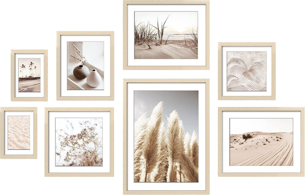 ArtbyHannah Gallery Wall Frame Set, 8 Pack Beige Picture Frames, Large