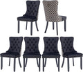 Velvet Dining Chairs Set of 6, High-end Tufted Upholstered Dining Chair with Back Ring Pull, Nailhead Trim and Solid Wood Legs, Modern Dining Room Chairs for Dining Room, Black &Patterned
