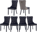 Velvet Dining Chairs Set of 6, High-end Tufted Upholstered Dining Chair with Back Ring Pull, Nailhead Trim and Solid Wood Legs, Modern Dining Room Chairs for Dining Room, Black &Patterned