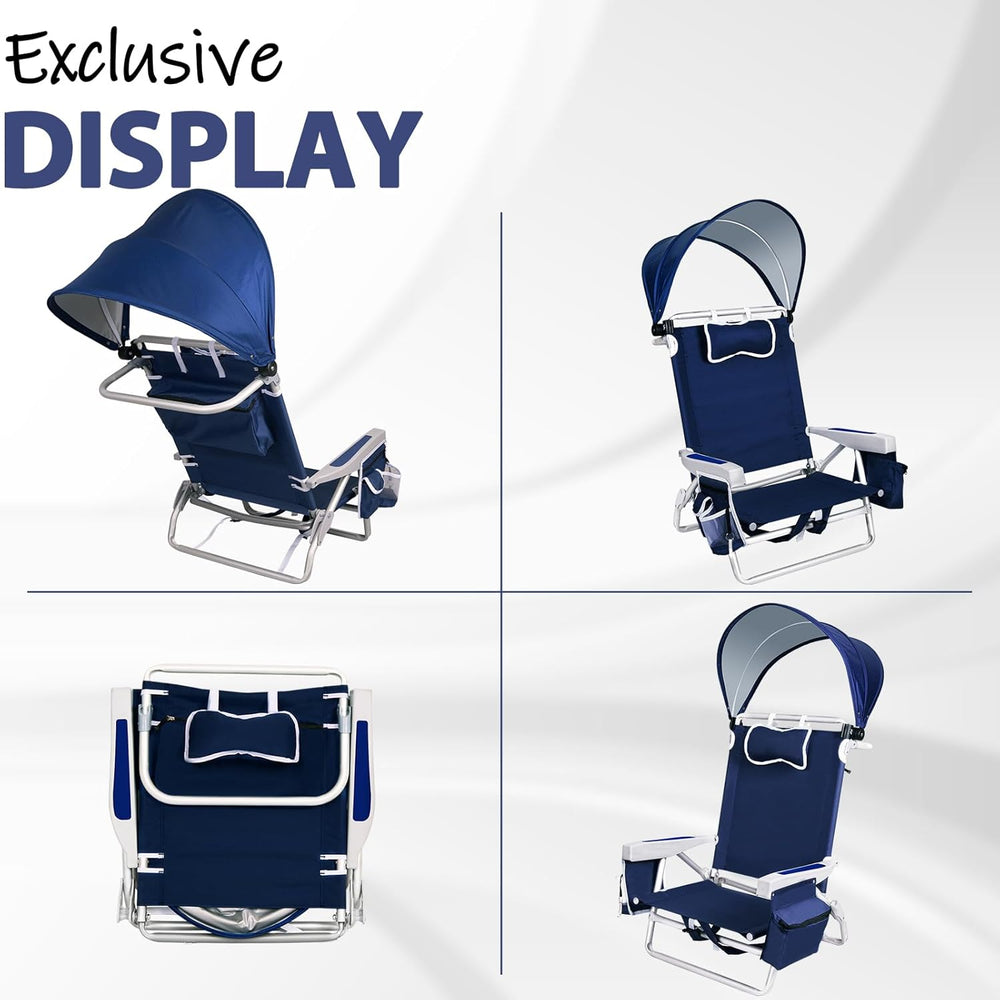 Beach Chair with Umbrella and Canopy Shade, Aluminum Backpack Beach Chairs fo...
