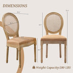 French Country Dining Chairs Set of 4,Farmhouse Upholstered Dining Room Chairs with Round Back and Solid Leg,Rattan Kitchen Chairs for Kitchen/Bedroom/Dining Room,Tan