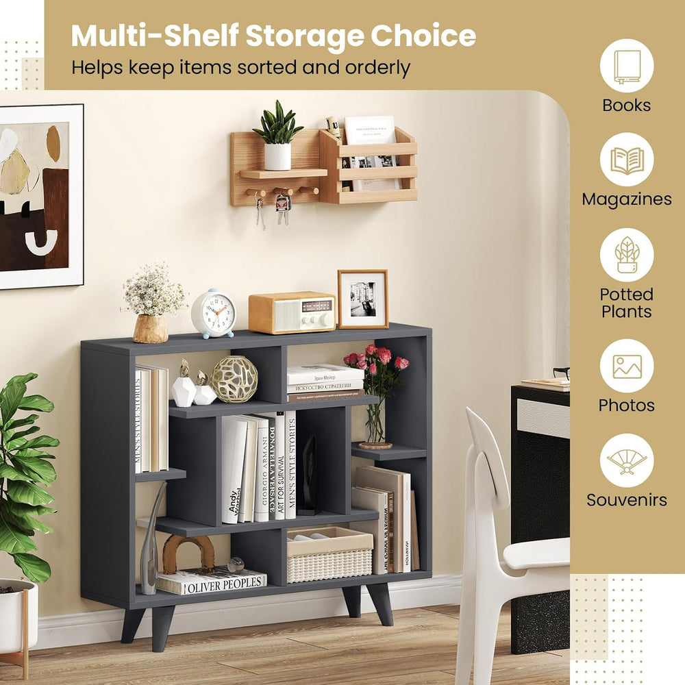 Giantex 3 Tier Geometric Bookshelf, Modern Freestanding Bookcase w/Staggered ...