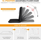 Floor Chair with Back Support 14-Position Adjustable Floor Chair Portable Ground Seating for Adults & Kids Foldable Meditation Seat with Japanese KOYO Bearings & Washable Linen Cover (Black)