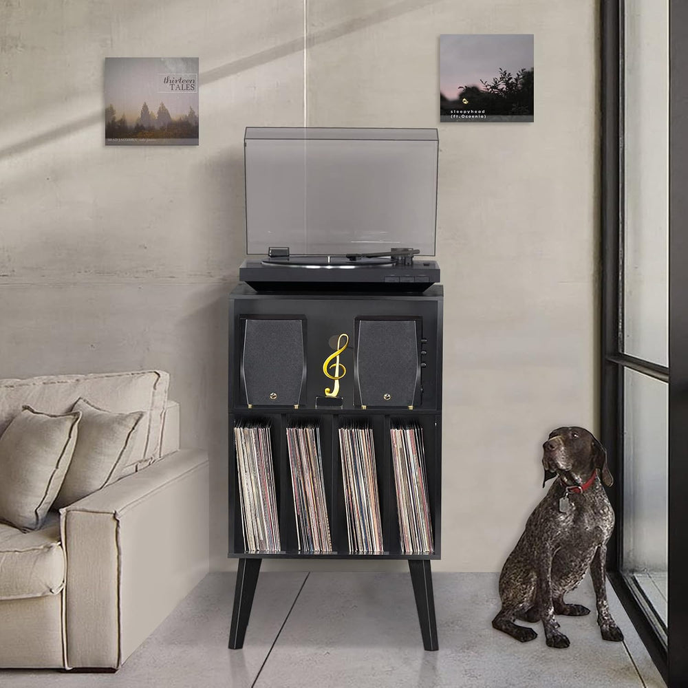 Lerliuo Record Player Stand, Black Turntable Stand Holds up to 160 Albums | M...
