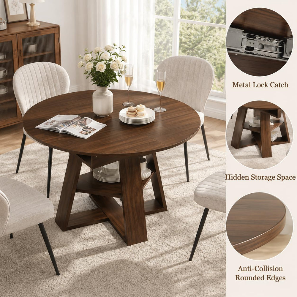 43"-59" Extendable Round to Oval Wooden Dining Table | 1.2" Th...