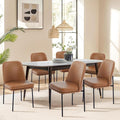 COLAMY Dining Chairs Set of 6, Modern Dining Chair, Leather Upholstered Dining Chairs, Kitchen Chairs with Curved Back and Metal Legs for Dining Room Kitchen Restaurant, Brown
