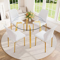 42" Round Glass Dining Table Set for 4,Modern Breakfast Table Set for 4 with Luxury Gold Chrome Legs,Space Saving Kitchen Table and White Gold Chairs for Apartment,Easy Assembly