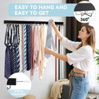 Tie Rack Wall Mount, Adhesive Wooden Closet Tie Hanger with 24 Metal Hooks, Large Capacity, 2 Installation Options, Black, 2 Pcs