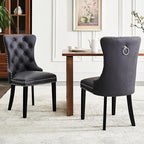 Leather Dining Chair Set of 2, Dining Room Chairs with Nailhead Ring Pull Trim, Upholstered Dining Chairs with Solid Wood Legs for Kitchen Dining Room (Black)