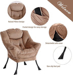 Welnow Lazy Chair with Ottoman, Modern Lounge Accent Chair with Armrests and a Side Pocket, Leisure Sofa Chair Set, Reading Chair with Footrest for Small Space, Corner Chair, Dark Brown