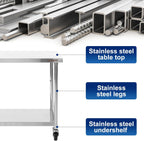 Stainless Steel Table for Prep & Work 36 x 24 Inches with Caster Wheels,Commercial Heavy Duty Metal Table with Undershelf for Home,Restaurant and Hotel Kitchen (36" x 24")
