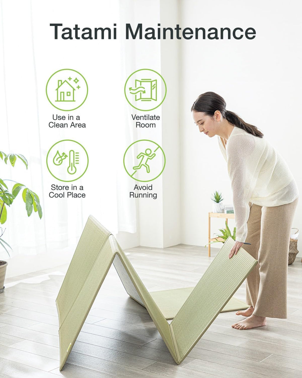 FULI Japanese Tatami Mattress, Foldable Igusa Rush Grass, Natural, Twin XL | Tatami Rug, Japanese Floor Mattress Mat, Made in Japan, 0.5 in thick, firm woven surface, tri-fold design