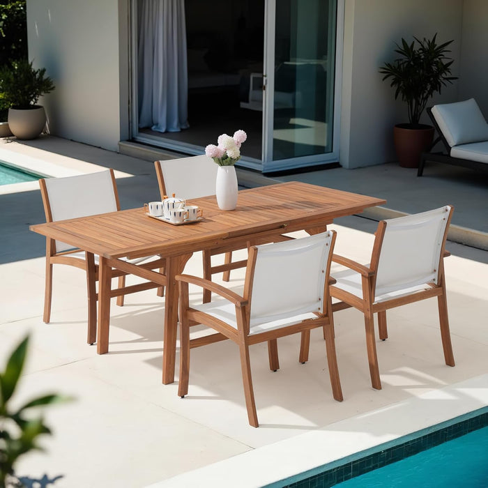 OC Orange-Casual 5 Pieces Acacia Wood Patio Dining Set for 6-8, White