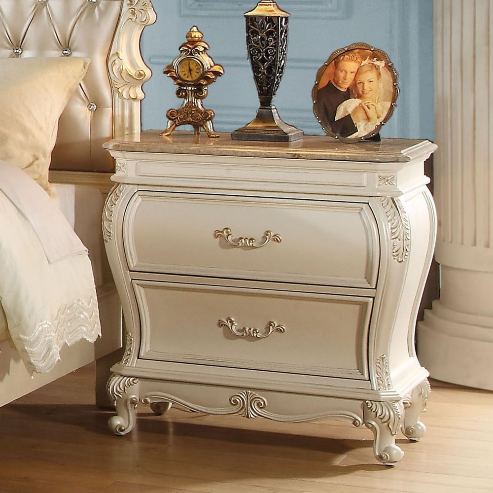 Pearl White 2-Drawer Nightstand with Legs,for Small Spaces