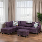 L-Shaped Sectional Sofa with Movable Chaise & Storage Ottoman, Lounge 3-Piece Modular Convertible Couches for Living Room, Apartment & Office, Deep Purple