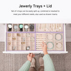 Voova Stackable Jewelry Organizer Tray with Lid, PU Leather Jewelry Storage Holder for Drawer Inserts, Jewellery Display Box Case for Earring Necklace Ring Watch Bracelet (Set of 4, Lavender)