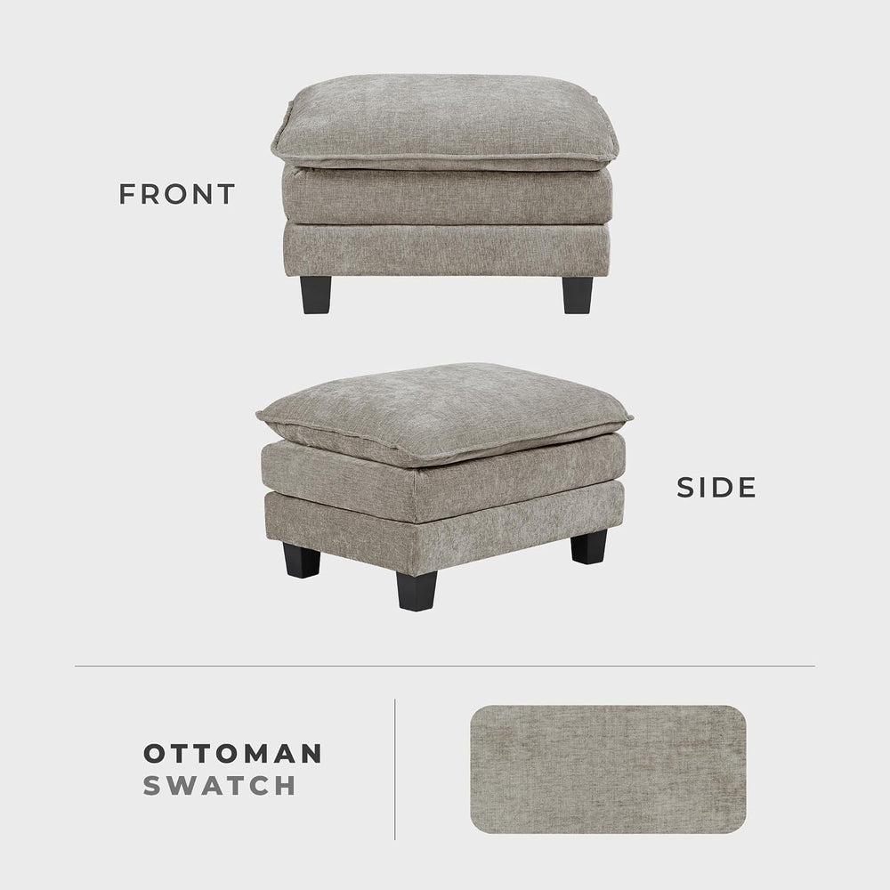 Lexicon Chenille Upholstered Rectangle Ottoman, Foot Stool, Black Faux Wood F...