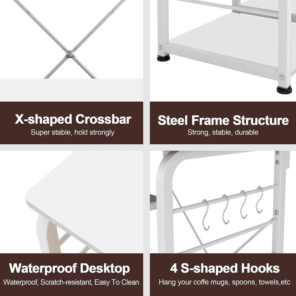 sogesfurniture Kitchen Baker's Rack, Utility Microwave Oven Stand 3-Tier Stand for Kitchen Storage Workstation Shelf, White