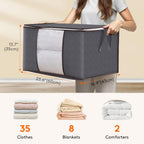 Lifewit 90L Large Storage Bags, Closet Organizers and Storage, Clothes Storage Bins with Lids, Foldable Storage Containers with Reinforced Handles for Clothing, Blanket, Bedding, Comforter 3 Pack Gray
