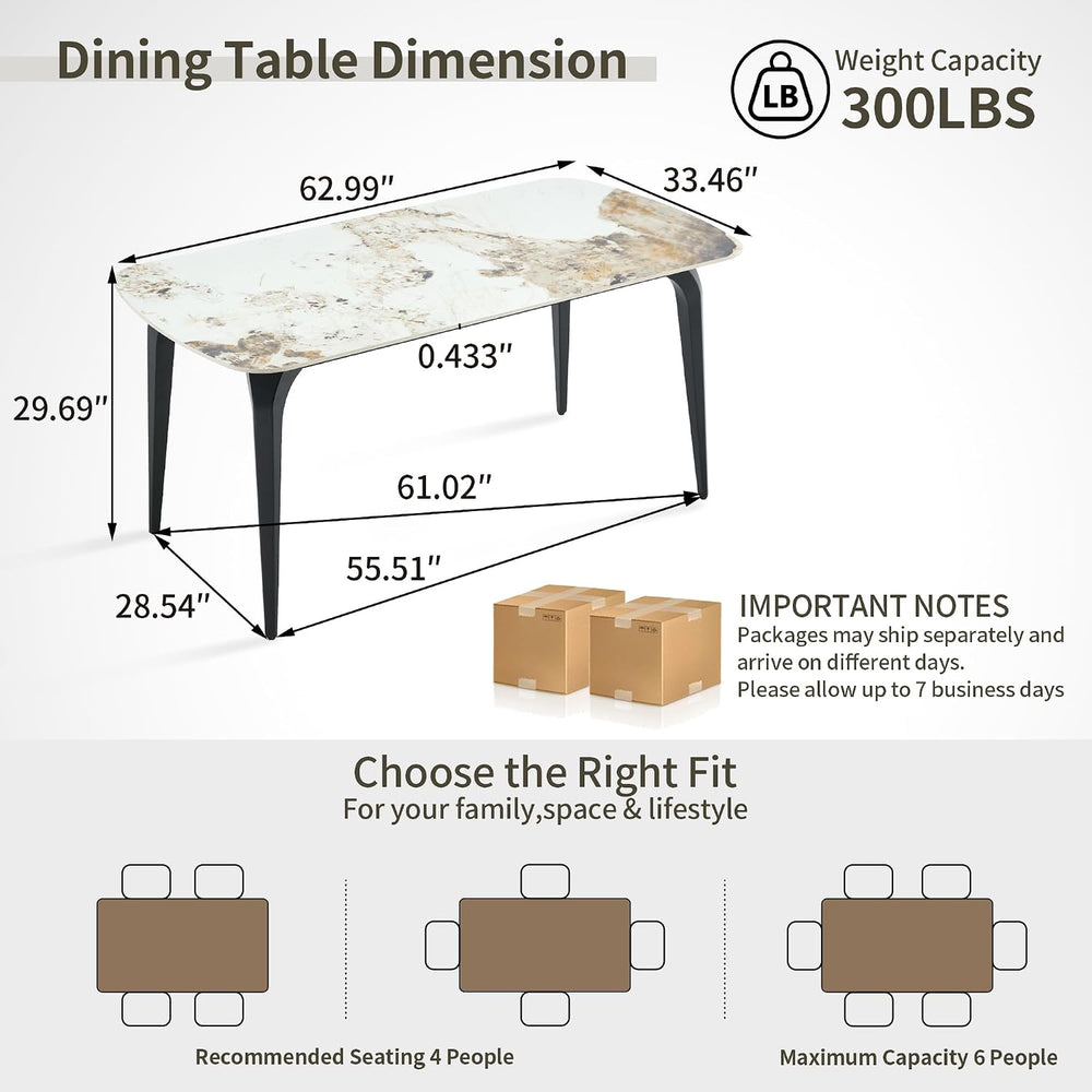 Modern Rectangular Dining Table,63”Sintered Stone Dining Table for 4-6, Stone...