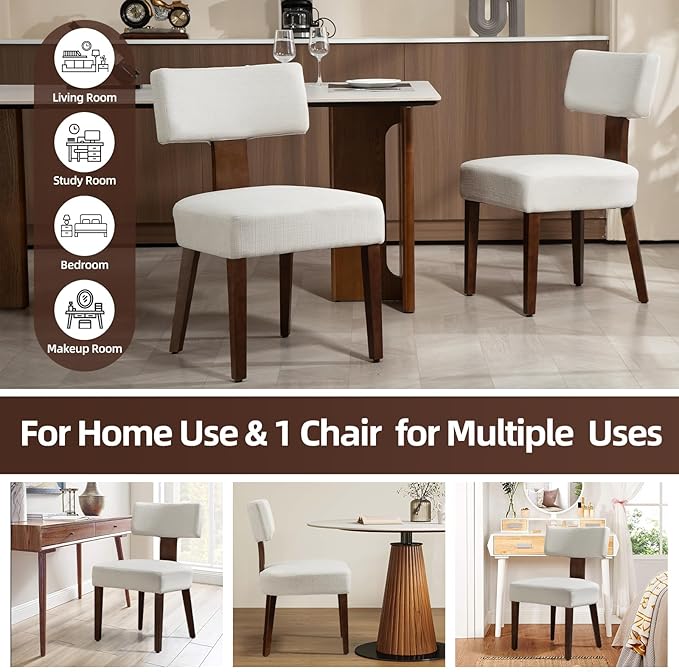 Dining Chairs Set of 6, Fabric Upholstered Wood Kitchen Chairs, Armless Linen Curved Backrest Accent Chair Farmhouse Modern Dining Chairs with Foot Pad for Kitchen/Living Room/Restaurant/Cafe-Beige