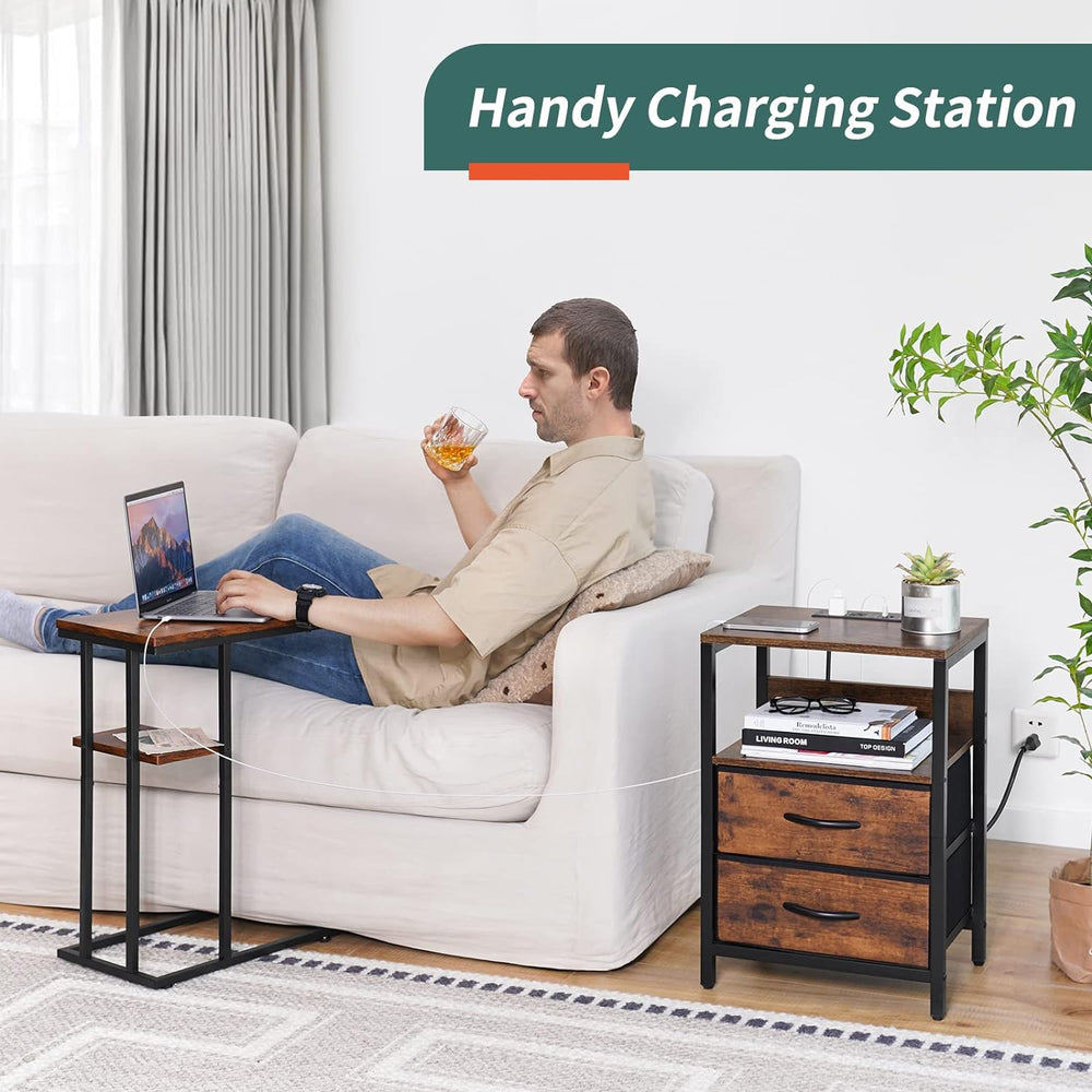 Yoobure Nightstand with Charging Station, Small Night Stand with Fabric Drawe...